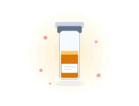Illustration of a vial of platelet lysate solution with a soft glow